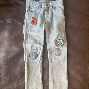 Stella McCartney Gray Jeans with Colorful Patches, Size 8 Unisex